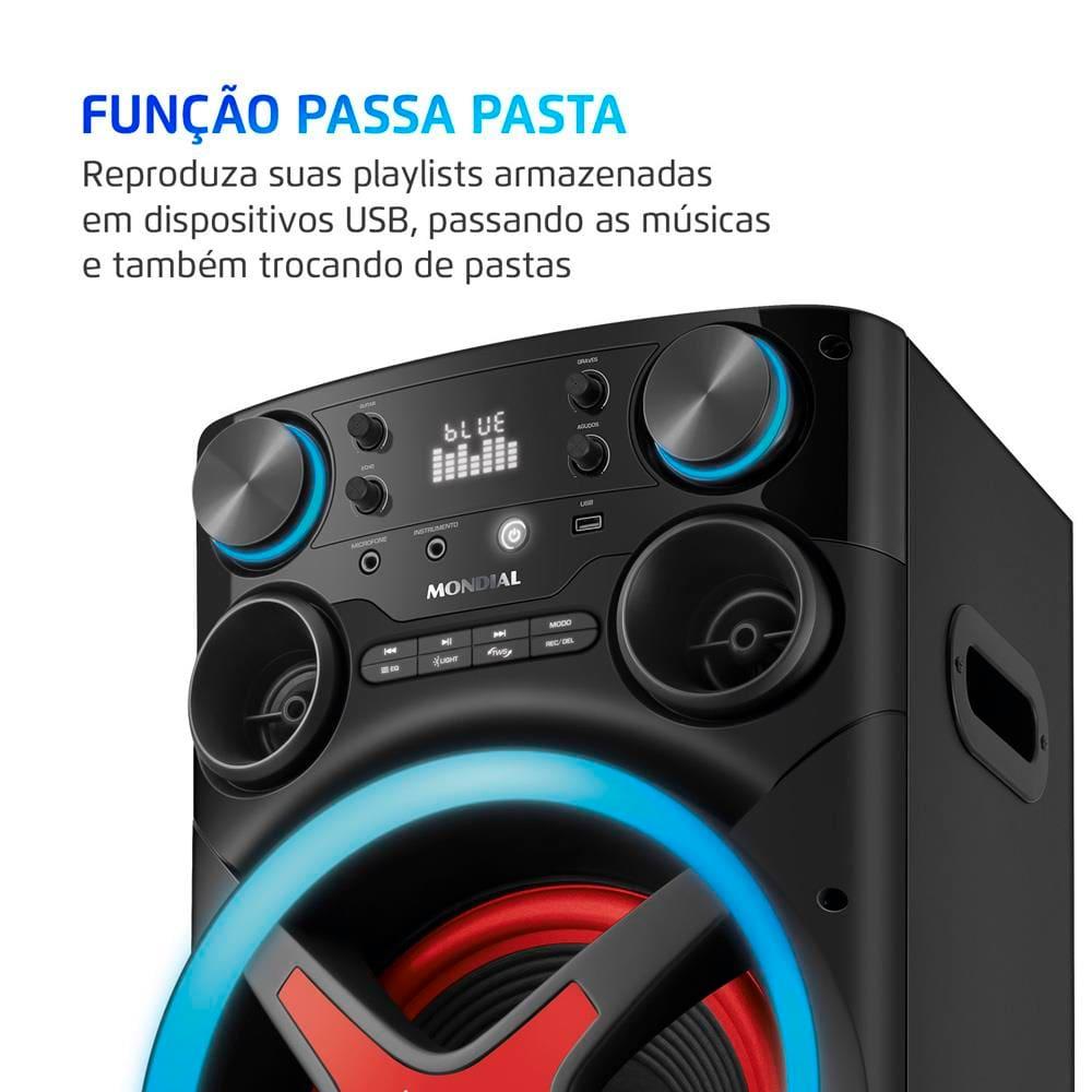 Torre de Som Amplificada Mondial TM-2200 com Bluetooth, Função Passa Pasta e Integração com Guitarra e Microfone Bivolt - 2200W - 4
