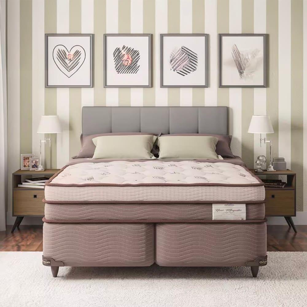 Cama Box King Size Ortobom New Magestic com Molas Ensacadas 68x193x203cm - Marrom/Cinza - 1