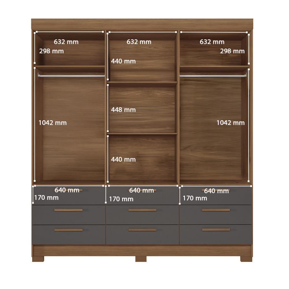 Guarda-Roupa Casal Santos Andirá Colombo com 6 Portas, 9 Gavetas e 4 Prateleiras – 194,4cm de largura - 8