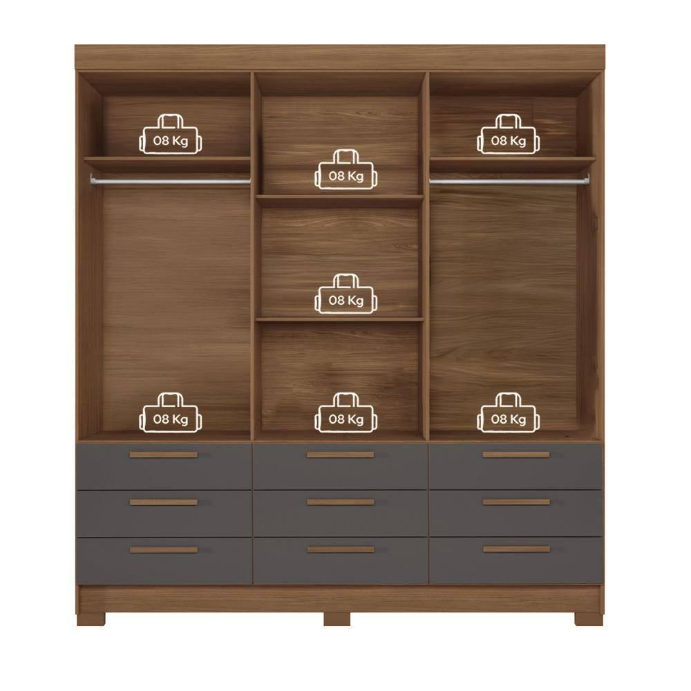 Guarda-Roupa Casal Santos Andirá Colombo com 6 Portas, 9 Gavetas e 4 Prateleiras – 194,4cm de largura - 9
