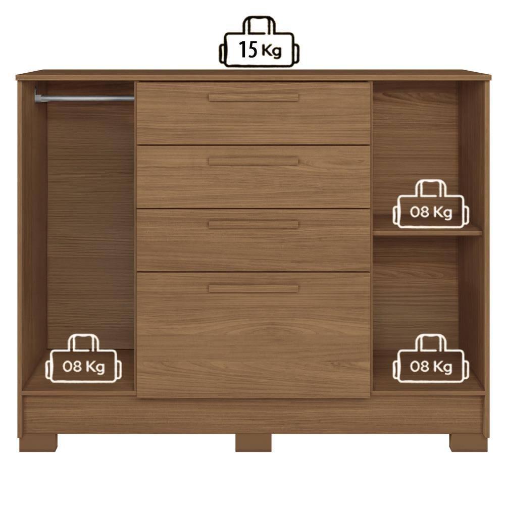 Cômoda Santos Andirá Pinhais com 2 Portas, 4 Gavetas, 1 Prateleira e 1 Cabideiro - 130,2cm de largura - 7