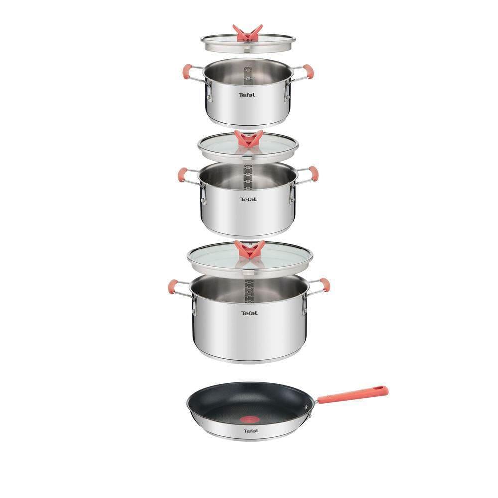 Jogo de Panelas 4 Peças Tefal Opti’Space Revestimento Antiaderente Tampas de Vidro Inox - 1