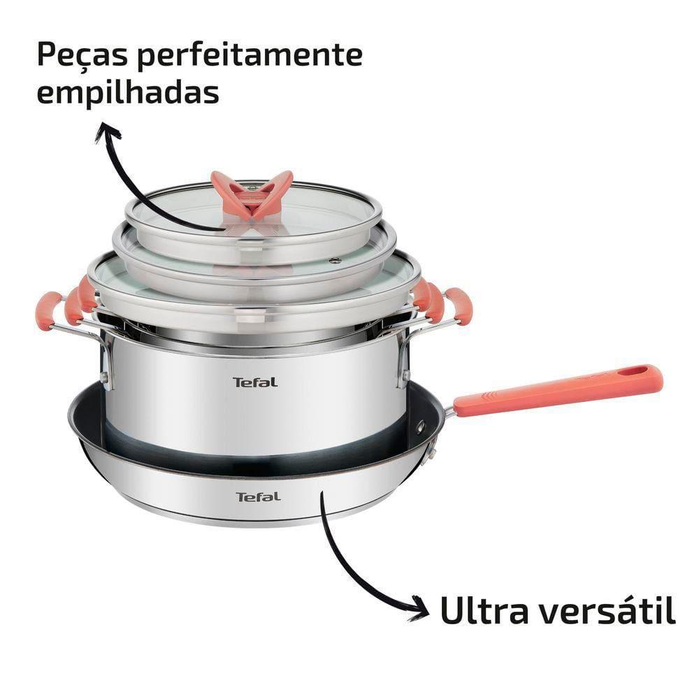 Jogo de Panelas 4 Peças Tefal Opti’Space Revestimento Antiaderente Tampas de Vidro Inox - 7