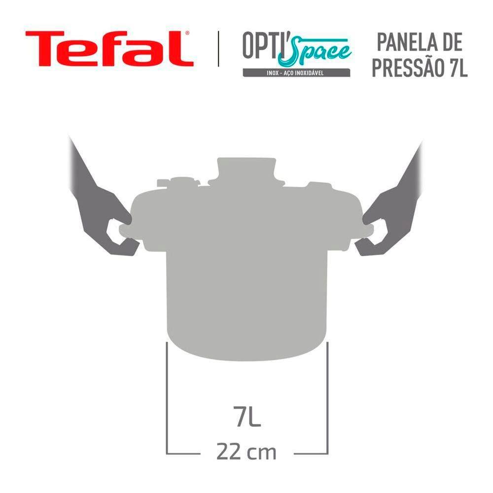 Panela de Pressão T-FAL Opti’Space em Inox com Cesto Vapor - 7 L - 9