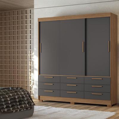 Guarda-Roupa Casal Santos Andirá Morretes com 3 Portas de Correr, 9 Gavetas e 4 Prateleiras - 194,4cm de largura