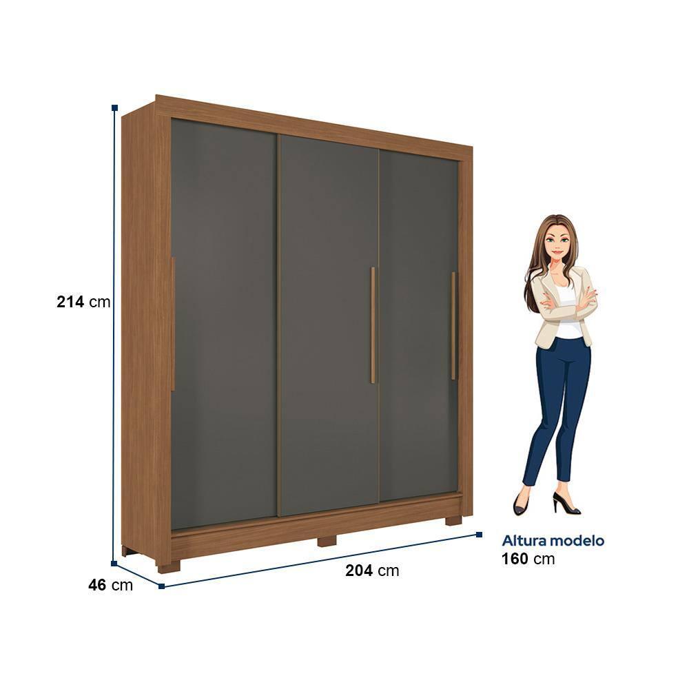 Guarda-Roupa Casal Santos Andirá Maringa com 3 Portas de Correr, 2 Gavetas e 5 Prateleiras - 194,4cm de largura - 9