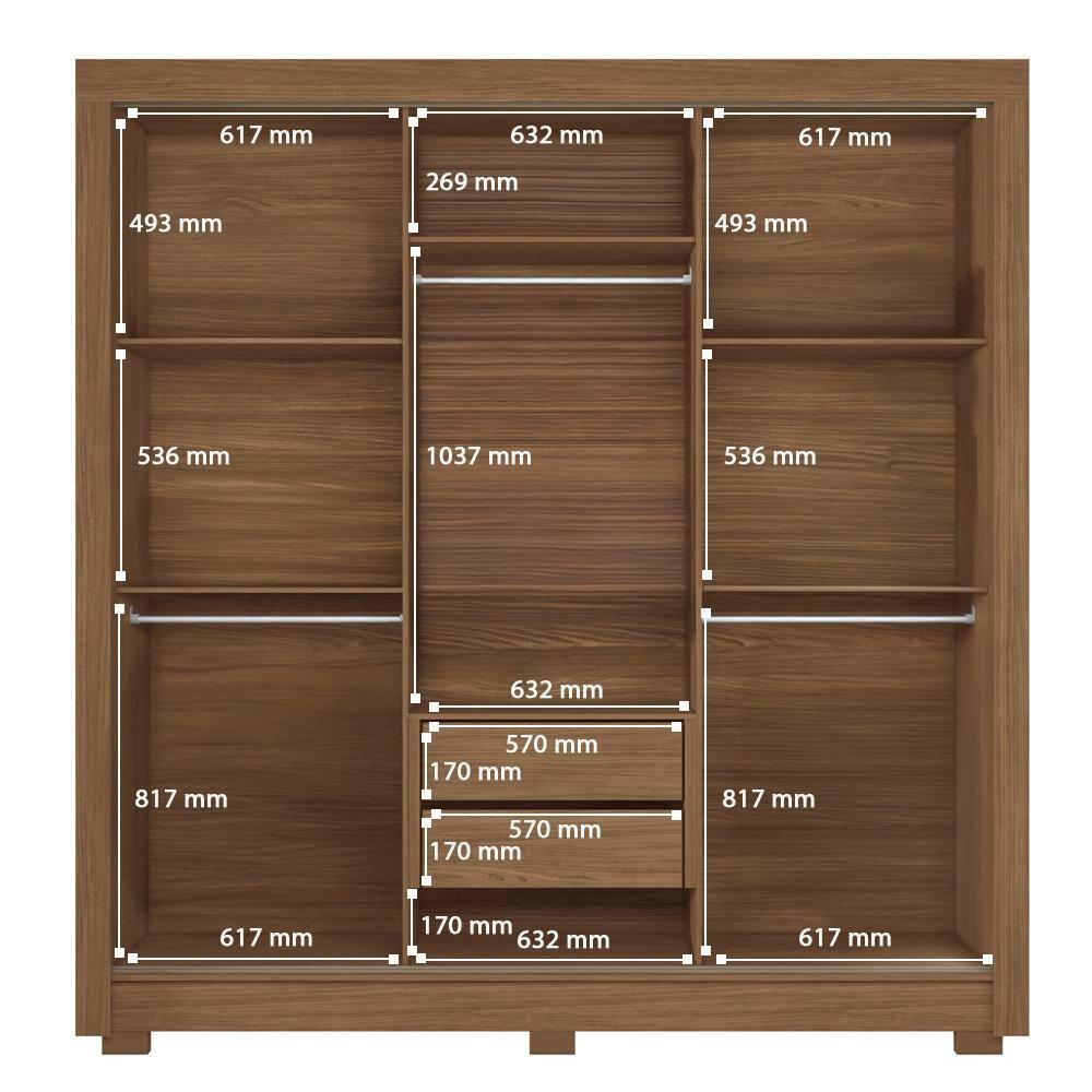 Guarda-Roupa Casal Santos Andirá Maringa com 3 Portas de Correr, 2 Gavetas e 5 Prateleiras - 194,4cm de largura - 7