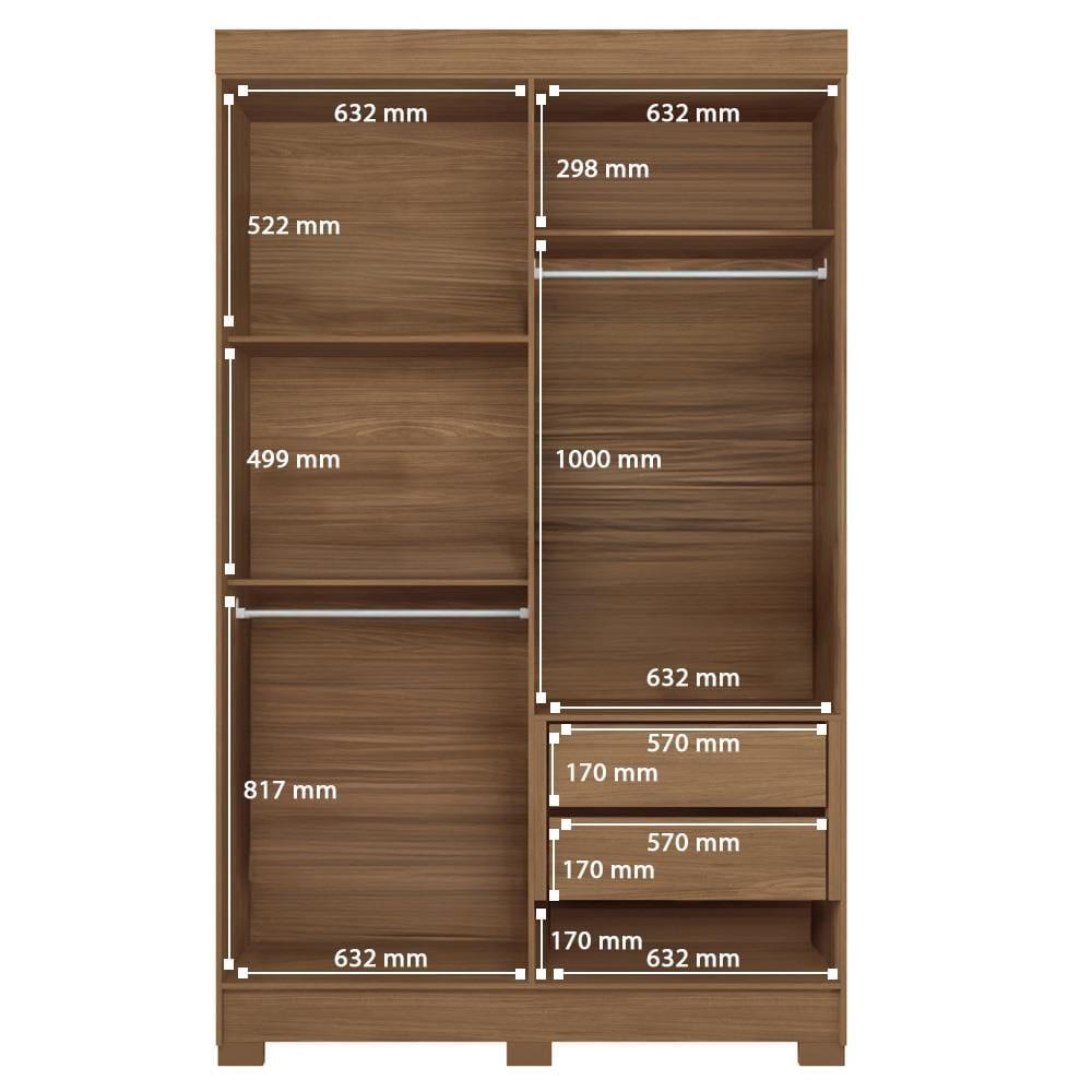 Guarda-Roupa Solteiro Santos Andirá Sarandi com 4 Portas, 2 Gavetas e 4 Prateleiras - 130cm de largura - 8