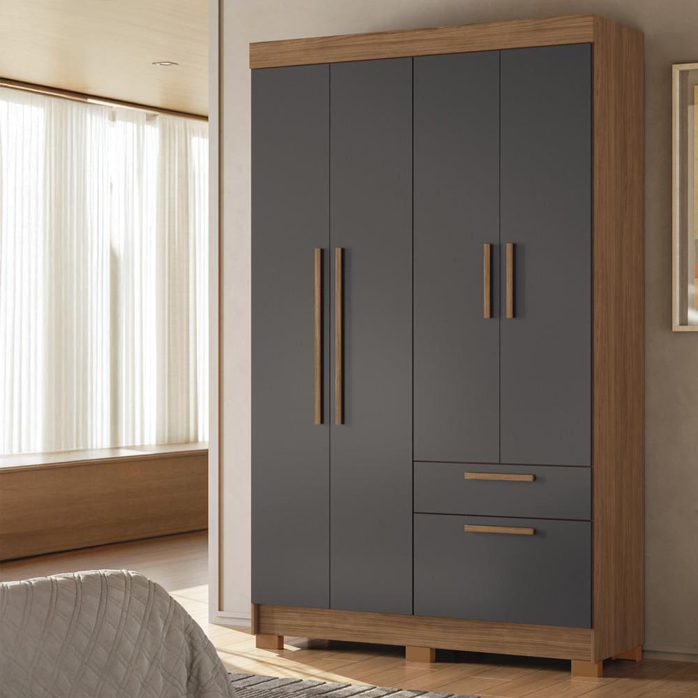 Guarda-Roupa Solteiro Santos Andirá Londrina com 4 Portas, 2 Gavetas e 3 Prateleiras - 130cm de largura - 1
