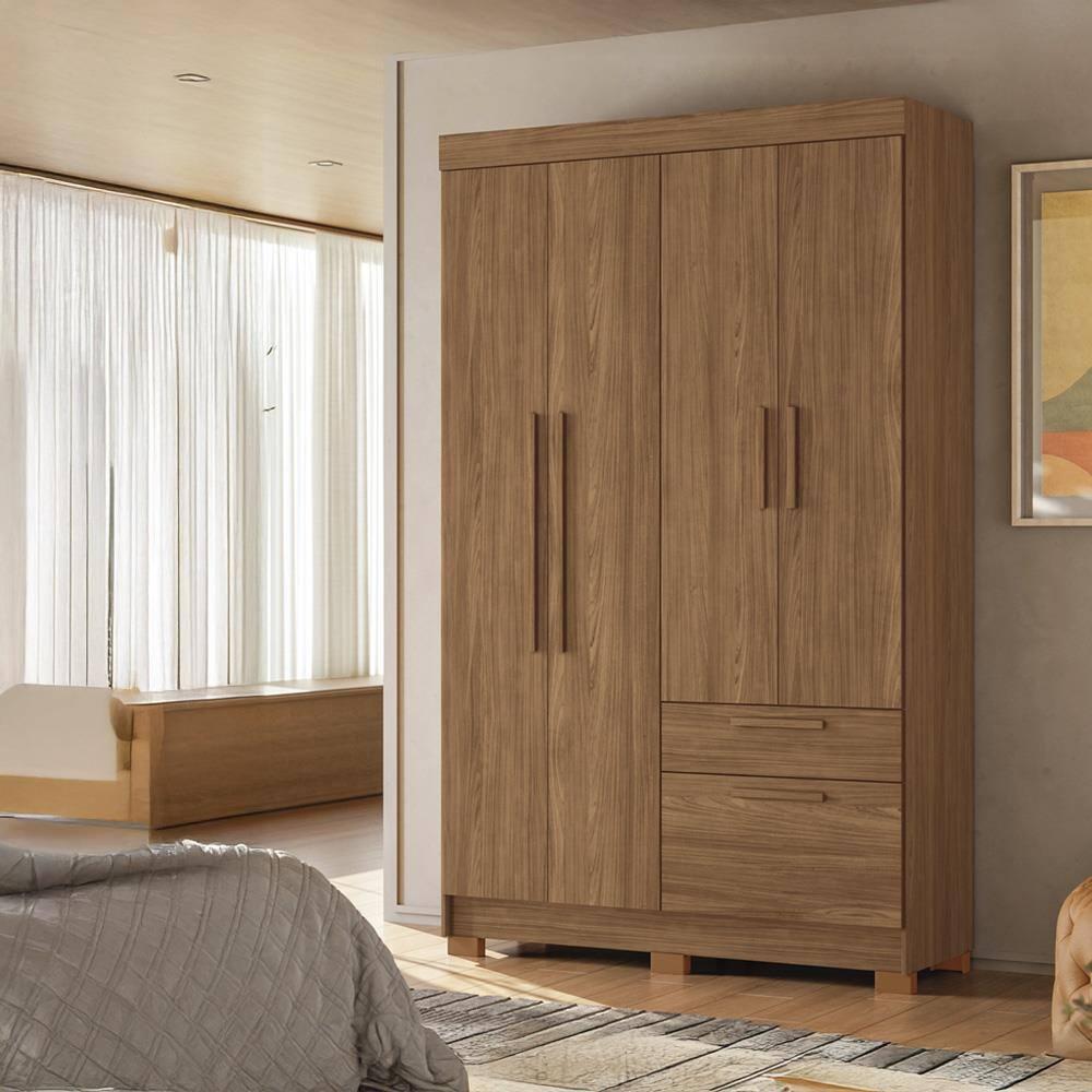 Guarda-Roupa Solteiro Santos Andirá Londrina com 4 Portas, 2 Gavetas e 3 Prateleiras - 130cm de largura - 1