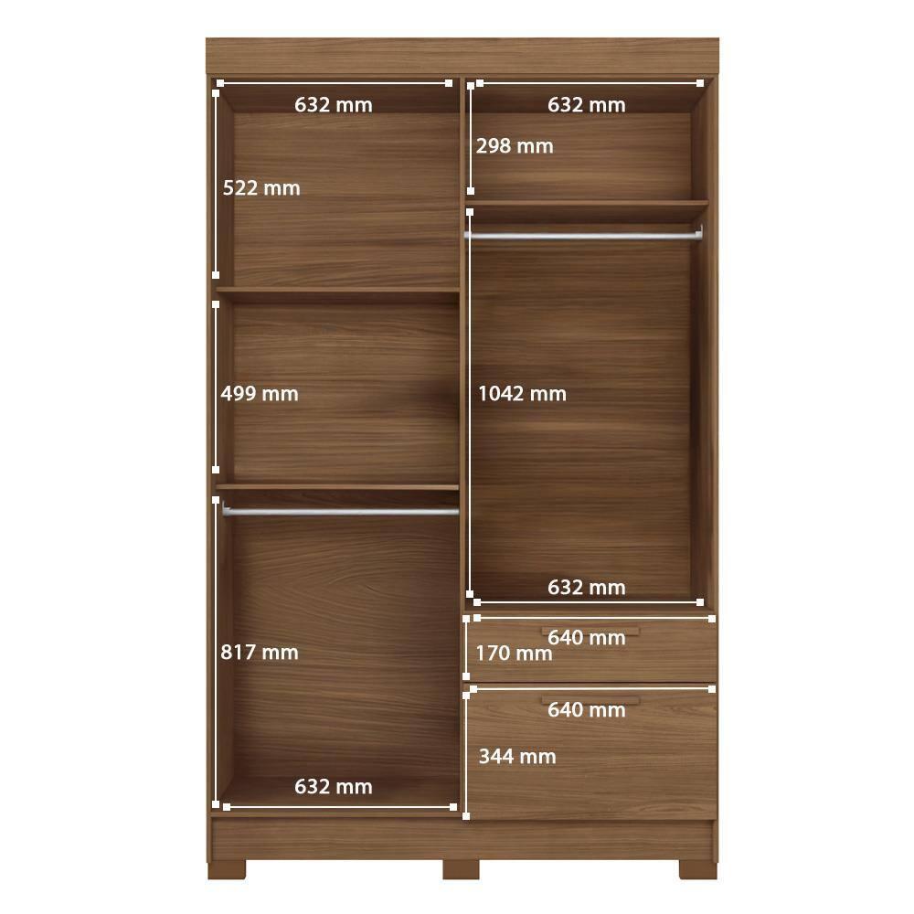 Guarda-Roupa Solteiro Santos Andirá Londrina com 4 Portas, 2 Gavetas e 3 Prateleiras - 130cm de largura - 8