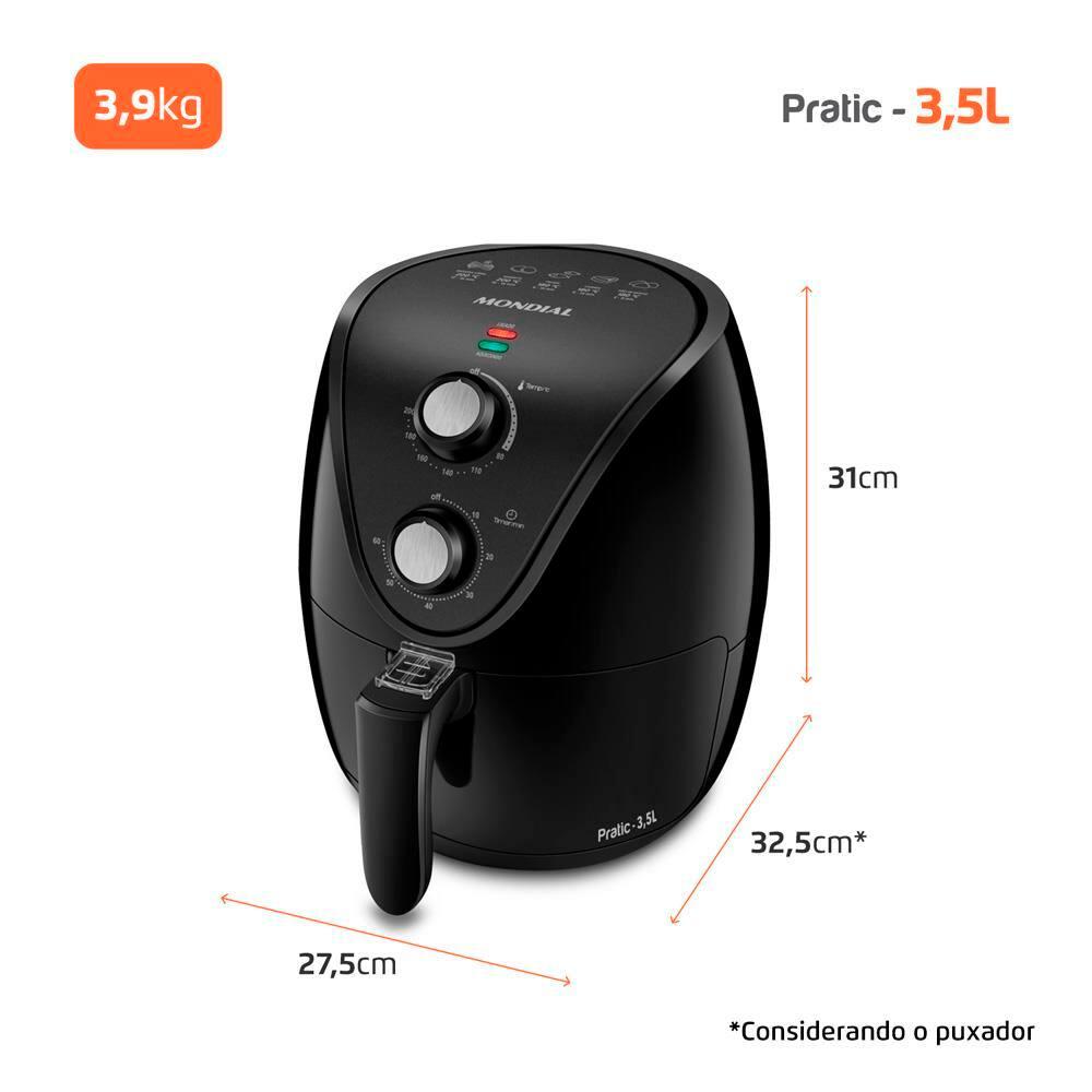 Fritadeira Elétrica Sem Óleo Air Fryer Mondial AF35-BF MK NE 1500W 3,5 Litros - Preta - 8