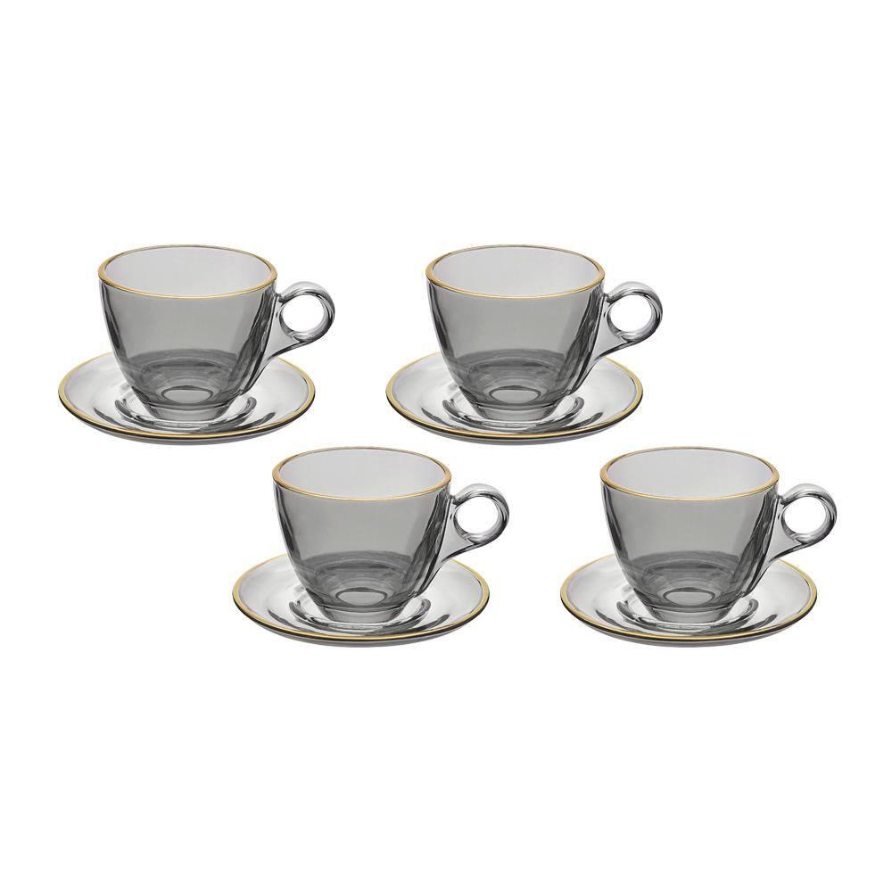 Conjunto de Xícaras para Chá Hauskraft Menfis com Pires em Cristal ônix 170ml – 4 Peças - 1