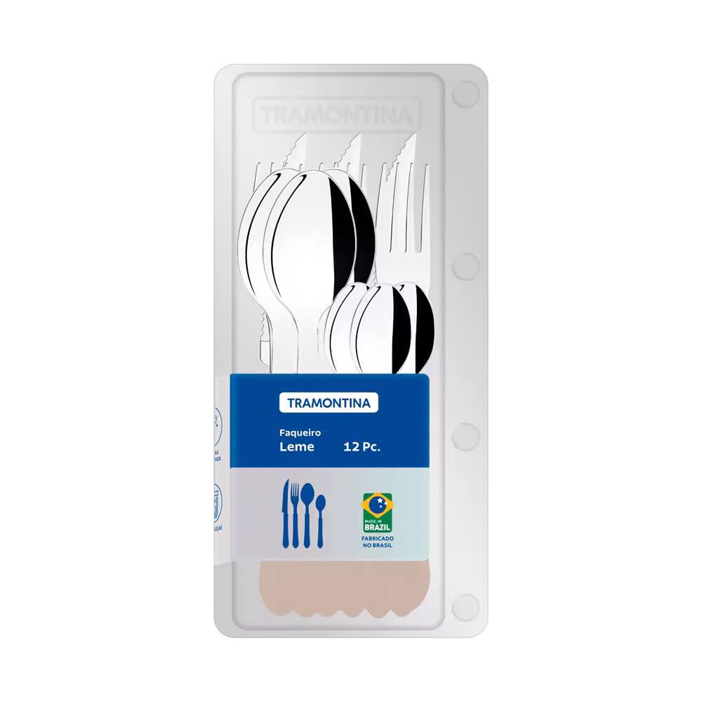 Conjunto de Panelas Tramontina Sicilia com Revestimento Starflon Excellent Vermelho – 5 Peças + Faqueiro 12 Peças Tramontina Leme - Cinza - 4