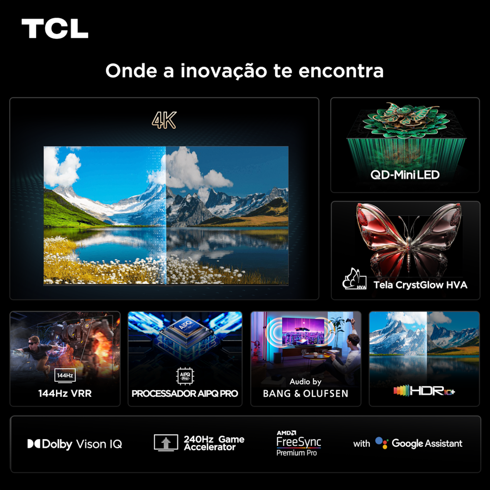 Smart TV TCL 65”4K QD-Mini Led 65C7K 144Hz com Sistema Operacional Google TV - 12