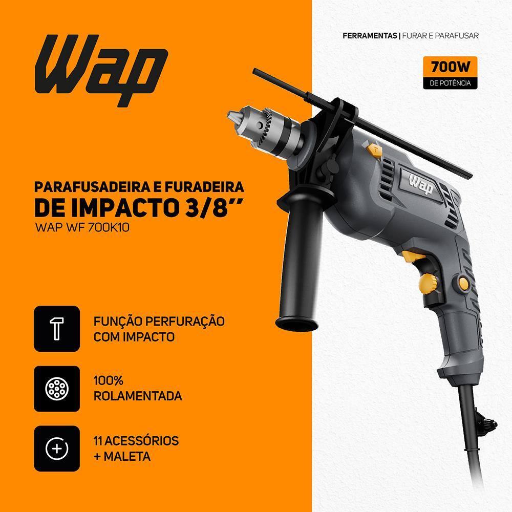 Parafusadeira e Furadeira de Impacto 3/8" (10mm) Wap 700K10 com Acessórios - 6