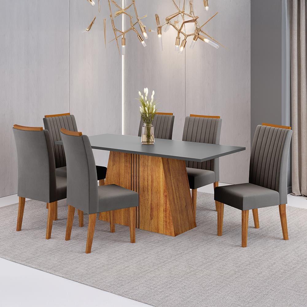 Mesa de Jantar 6 Cadeiras Viero Lumina Estofada Veludo - 1