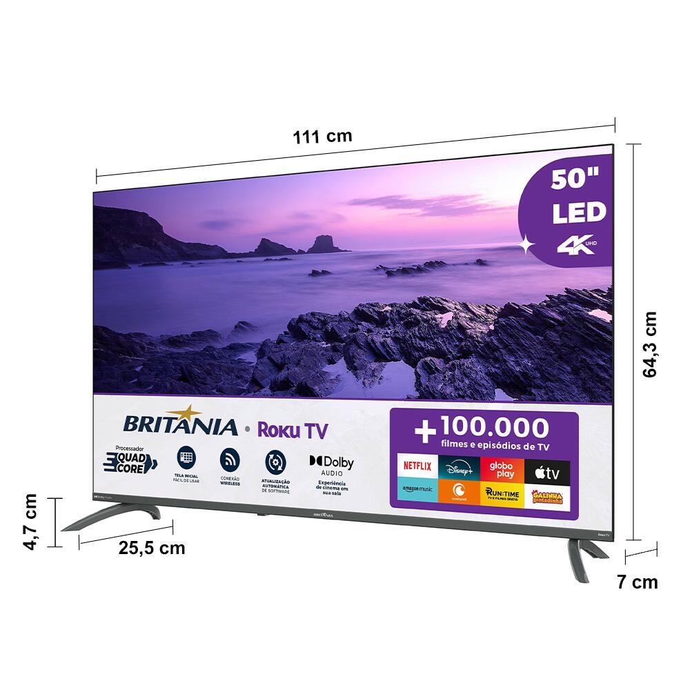 Smart TV 50" Britânia Ultra HD LED BTV50VA4REGB com Sistema Operacional Roku TV, Dolby Audio, Processador Quad-Core, Entradas USB e HDMI - 9