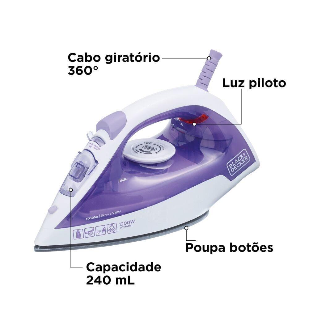 Ferro a Vapor Black+Decker FX1050 1200W Base Antiaderente Spray Frontal Cabo Giratório - 5