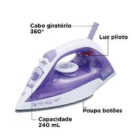 Ferro a Vapor Black+Decker FX1050 1200W Base Antiaderente Spray Frontal Cabo Giratório - 5