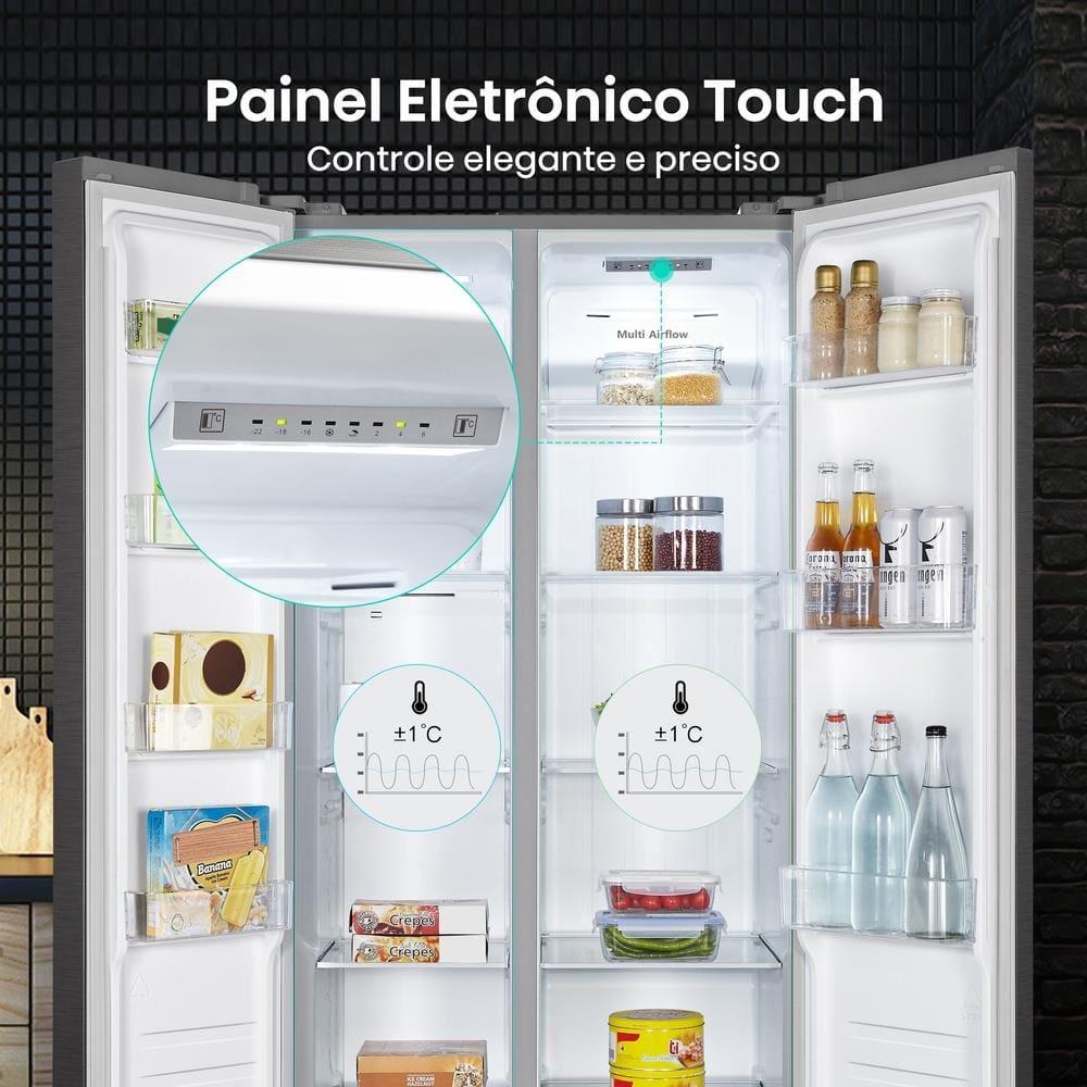 Geladeira 428L Hisense RS3P428 Side by Side Inverter Frost Free Portas Planas Puxador Embutido Cinza - 5