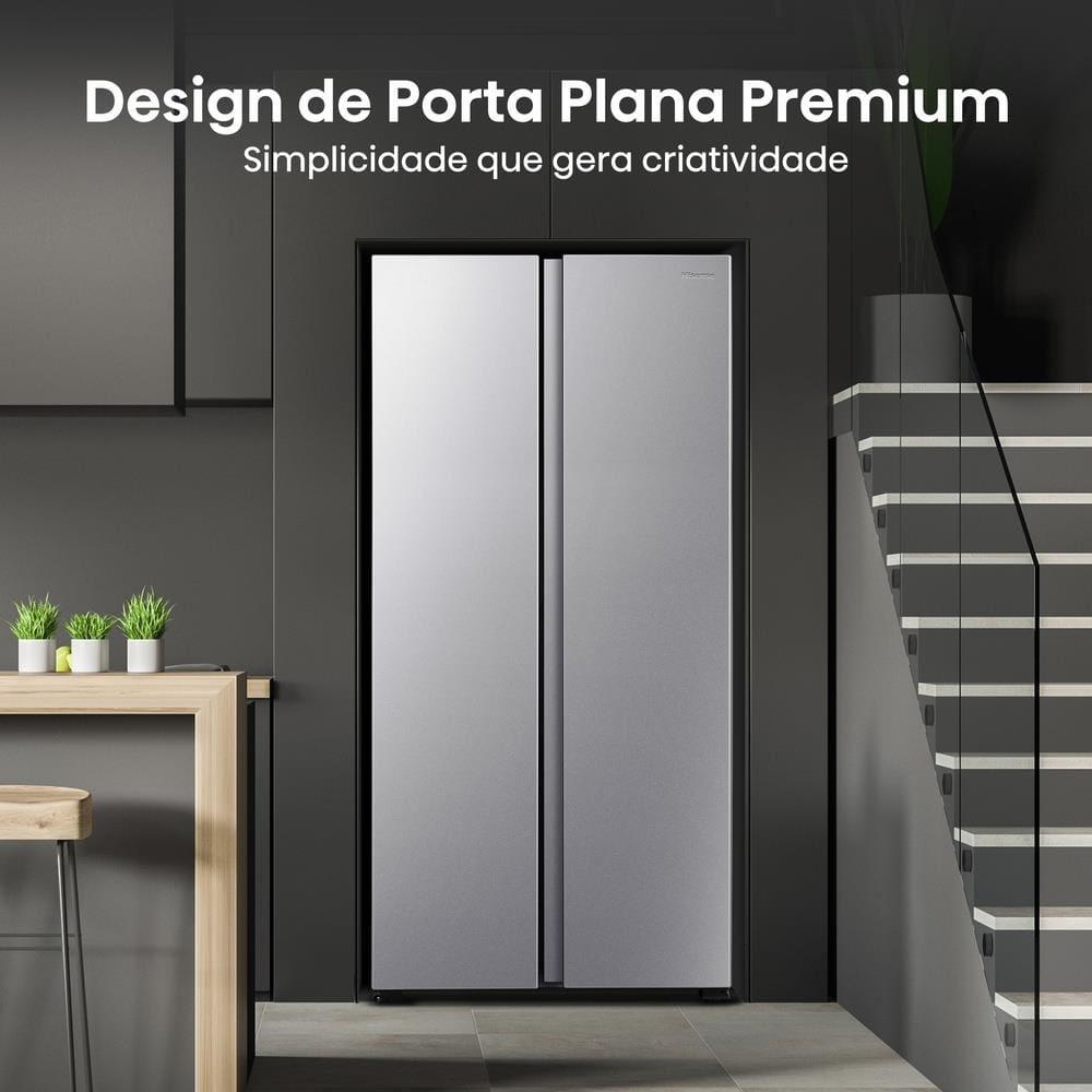 Geladeira 428L Hisense RS3P428 Side by Side Inverter Frost Free Portas Planas Puxador Embutido Cinza - 9