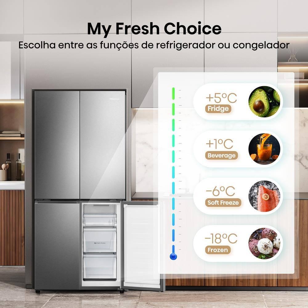 Geladeira 456L Hisense RQ5P470 Side By Side Multi Door Inverter Wi-Fi Metal Cooling Prateleiras de Vidro Inox - 6