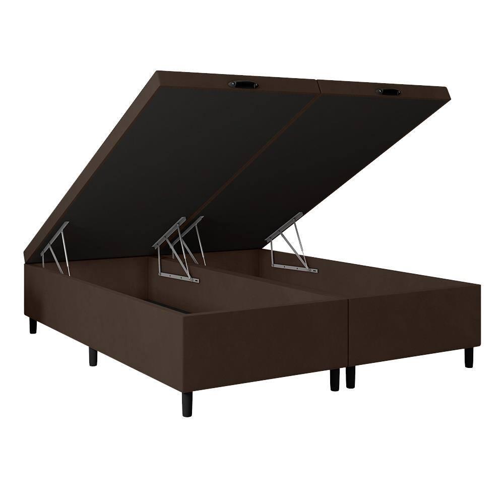 Base Box Baú Portobel Noah Bipartida 158x198x40cm Suporta até 120kg com Armazenamento Interno Marrom - 1