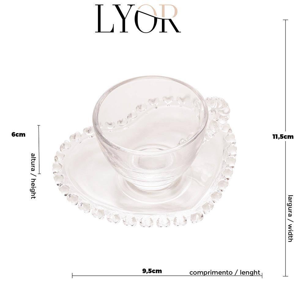 Xícara de Café com Pires Lyor Coração 80ml Cristal Design Romântico - 7