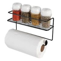 Suporte para Condimentos e Papel Toalha de Parede Utimil Pintura Epóxi Preto com 4 Potes, Fixação Adesiva e Design Compacto - 2