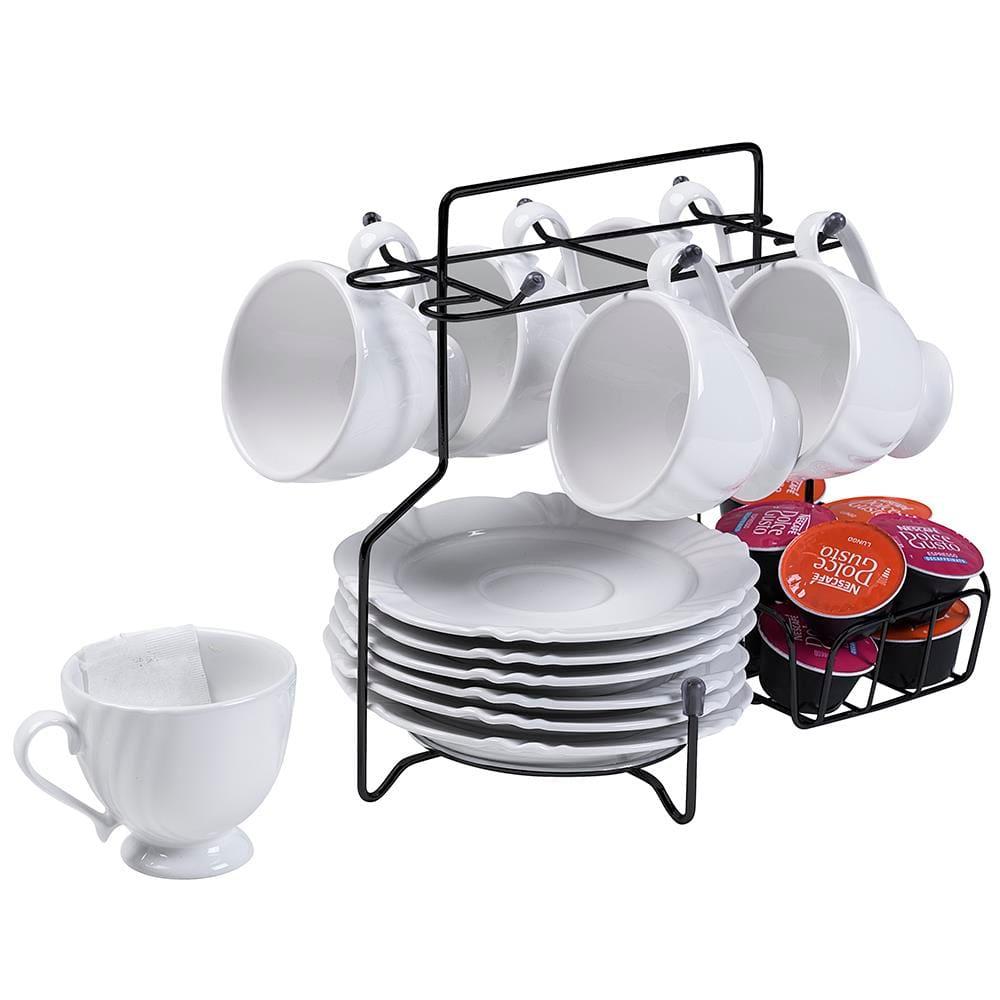 Suporte para Xícaras Pires e Cápsulas Café Utimil Preto com 6 Ganchos 25x19x29,5cm - 1