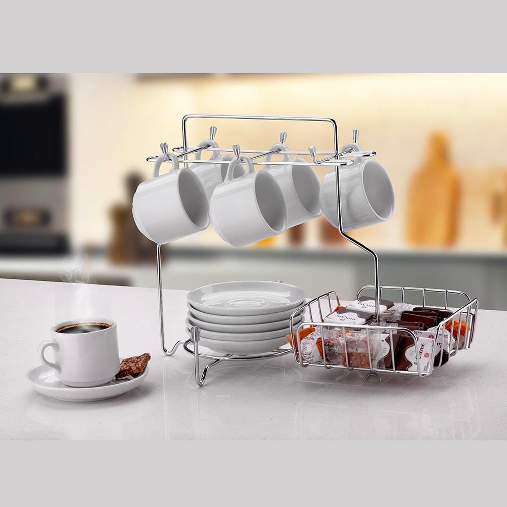 Suporte para Xícaras Pires e Cápsulas Café Utimil Preto com 6 Ganchos 25x19x29,5cm - 2