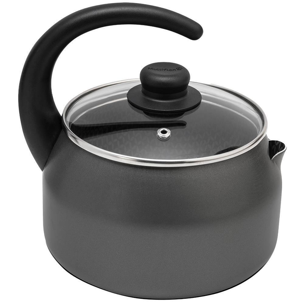 Chaleira Multiflon Gourmet em Alumínio com Revestimento Antiaderente, Tampa de Vidro com Saída de Vapor e Cabo Baquelite Grafite – 2,4 L - 1