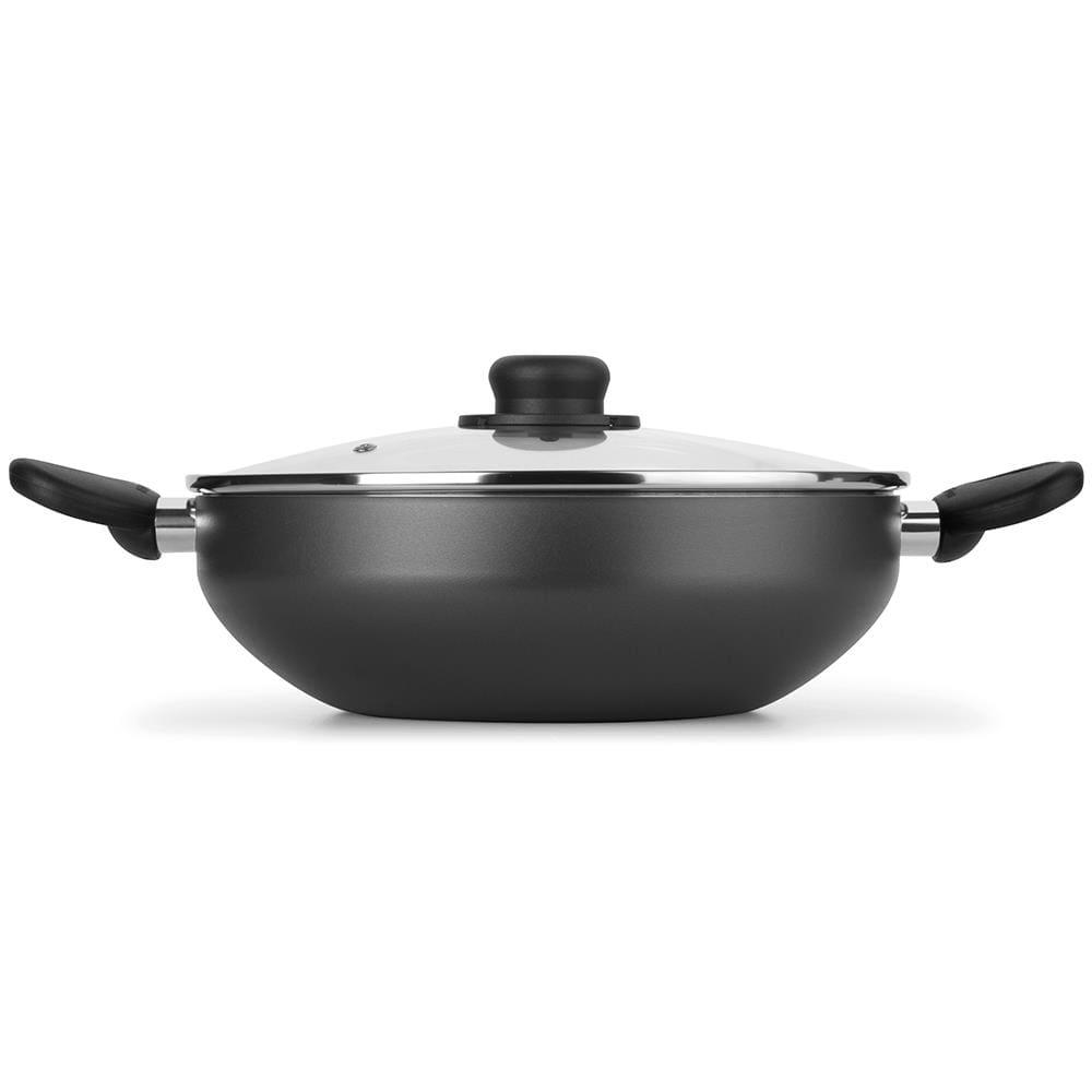 Frigideira Wok com Alças Multiflon em Alumínio com Revestimento Antiaderente e Tampa de Vidro com Saída de Vapor 28 cm - Grafite - 2