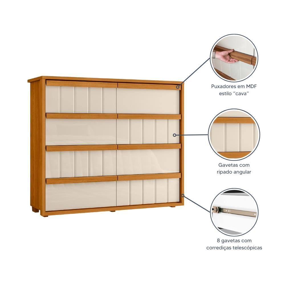 Cômoda 8 Gavetas Madetec Tarsila Corrediça Telescópica Ripado Angular Design Moderno - 11