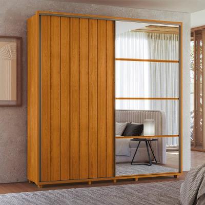 Guarda-Roupa Casal Madetec Monet Com Espelhos 2 Portas Correr Ripado Amortecimento Cabideiro Extensível 4 Gavetas