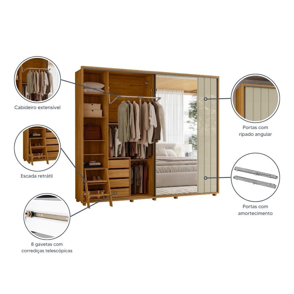 Guarda-Roupa Casal Madetec Dalí 2 Portas de Correr 8 Gavetas Cabideiro Extensível Escada Retrátil - 4