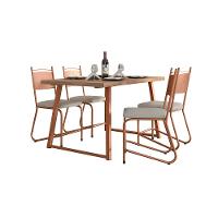 Conjunto de Mesa Jantar 4 Cadeiras Fabone Atlanta Aço Carbono Estofadas Corano Retangular 136x80 - 1