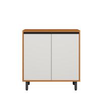 Balcão Poliman Ravena 80cm 2 Portas Tampo 15mm Puxadores Pretos Prateleira Removível Freijó Off White Acetinado - 1