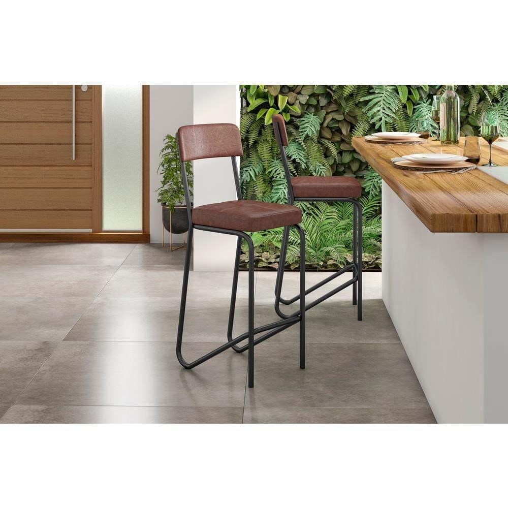 Banqueta Fabone Nagoia Aço Carbono Estofada Corano Marrom Espuma D20 - 1