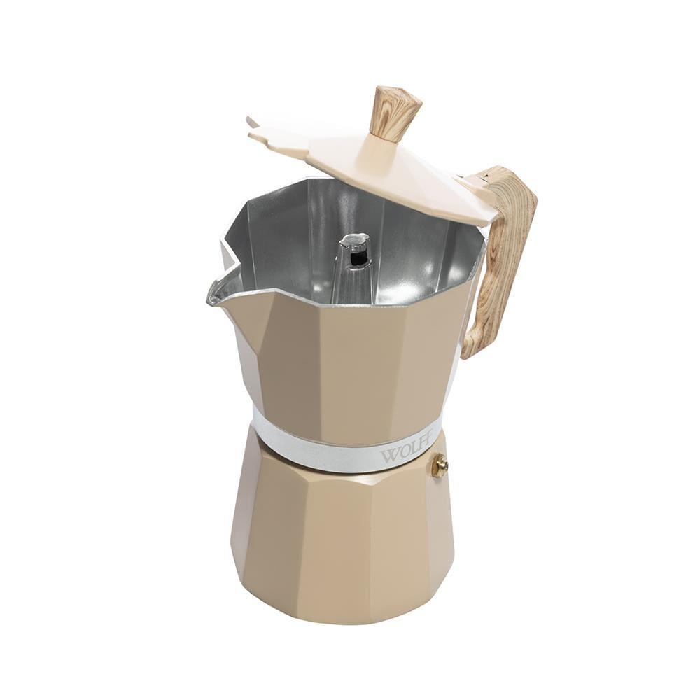 Cafeteira Italiana Wolff 300ml em Alumínio Cabo Plástico 6 Doses Bege Fosca - 3
