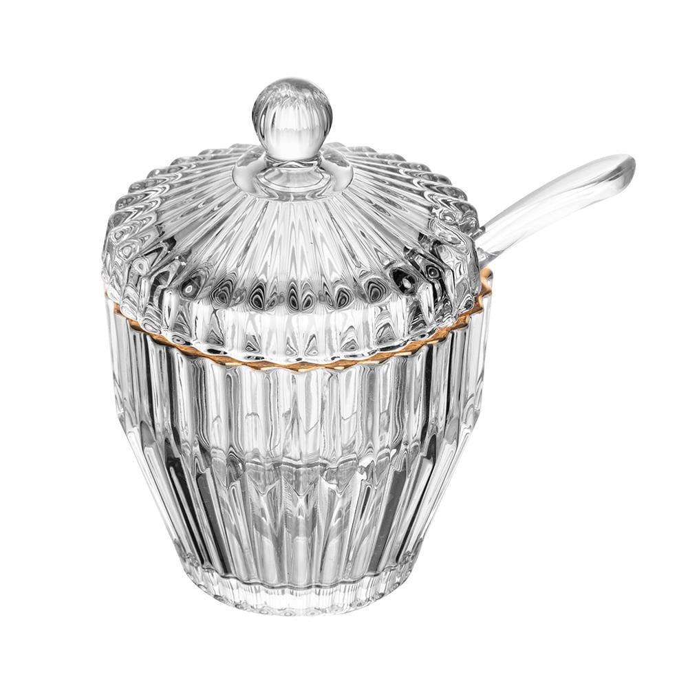 Açucareiro com Colher Wolff Império 8x8x11cm Cristal com Fio de Ouro - 1