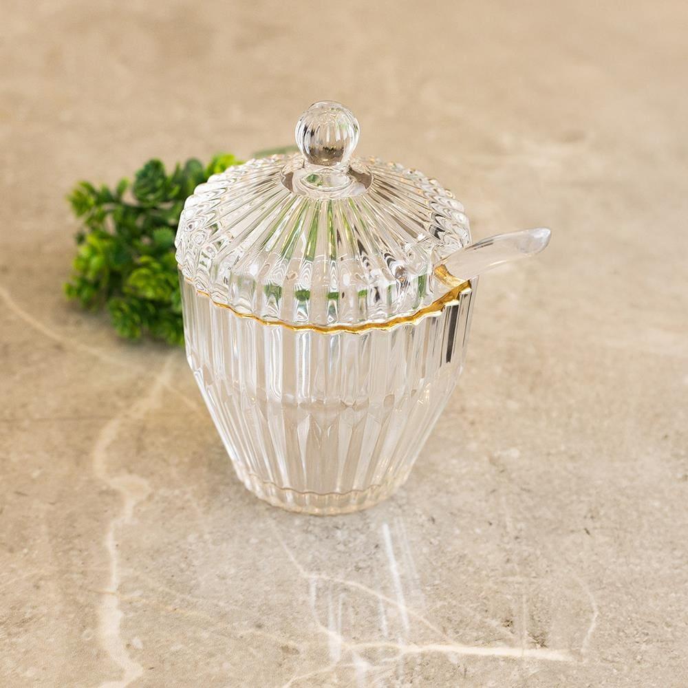 Açucareiro com Colher Wolff Império 8x8x11cm Cristal com Fio de Ouro - 3