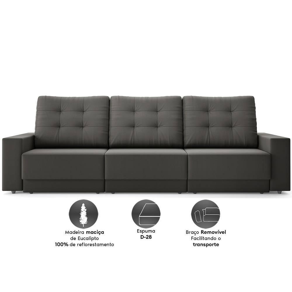 Sofá Retrátil 4 Lugares DDS Boston 230cm Velosuede Encosto Reclinável Braço Removível - 3