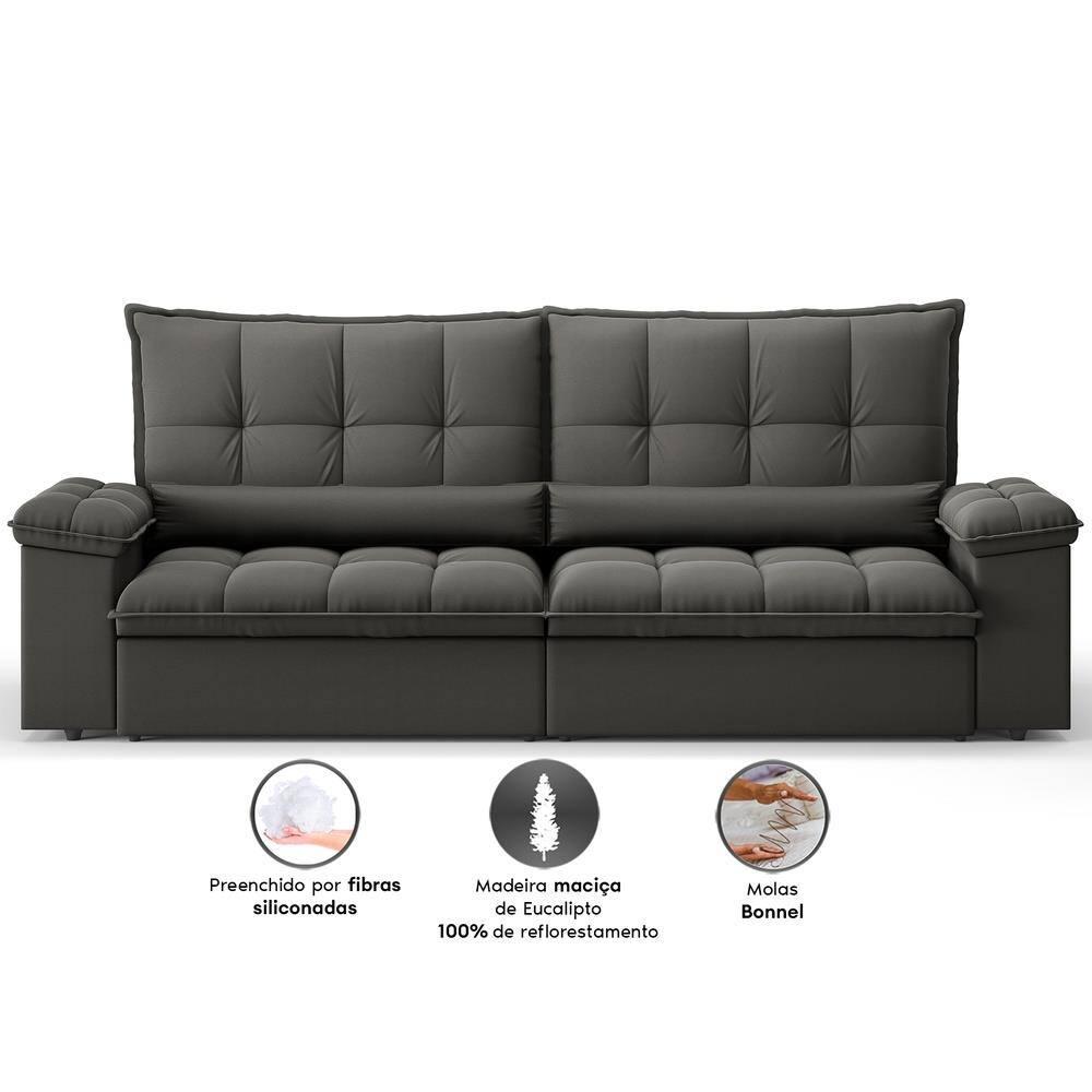 Sofá Retrátil 4 Lugares DDS Sofá Sideral 230cm Molas Bonnel Velosuede Encosto Reclinável Braço Removível - 3