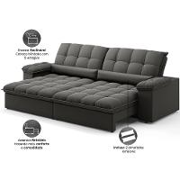 Sofá Retrátil 4 Lugares DDS Sofá Sideral 230cm Molas Bonnel Velosuede Encosto Reclinável Braço Removível - 4