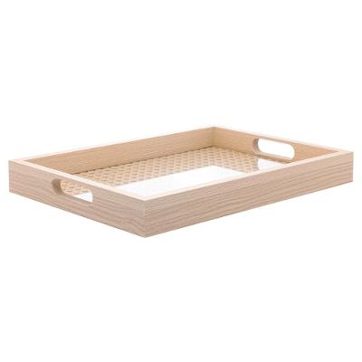 Bandeja Decorativa Lyor MDF Retangular 36,5cm Fundo Treliça Elegante Cor Natural
