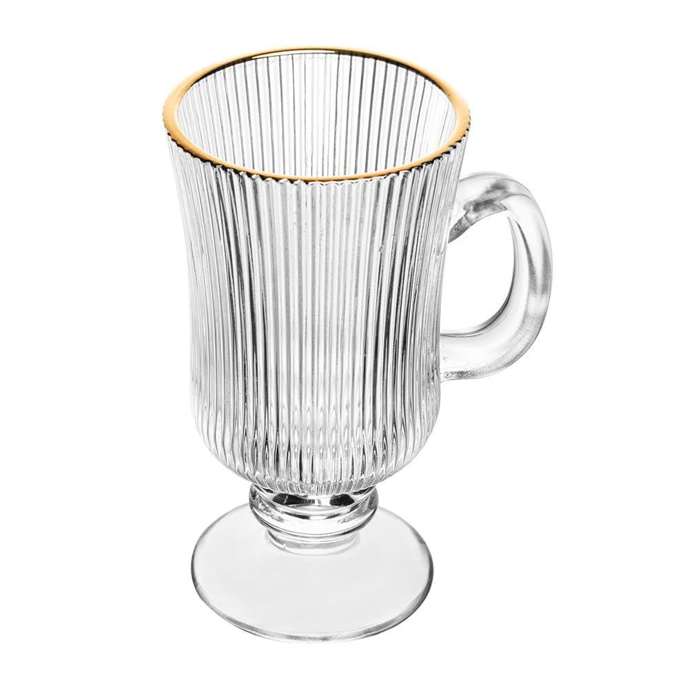 Conjunto 4 Taças para Cappuccino Wolff 240ml Vidro com Fio de Ouro Lines Elegante - 2