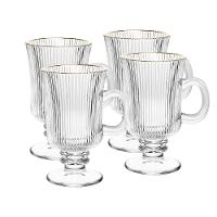 Conjunto 4 Taças para Cappuccino Wolff 240ml Vidro com Fio de Ouro Lines Elegante - 1