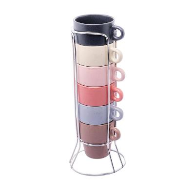 Conjunto 6 Xícaras Cerâmica Café Wolff 90ml Coloridas Empilháveis com Suporte